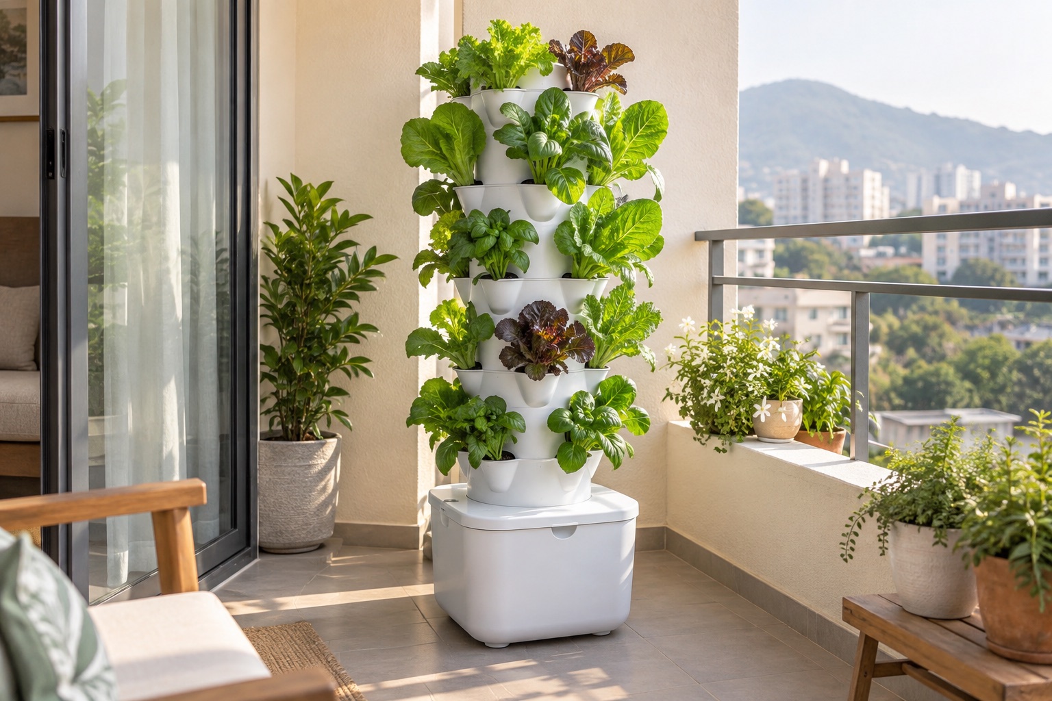 VertiFarm micro-farming kit on a balcony